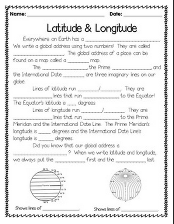 latitude and longitude worksheets